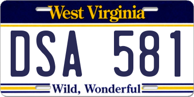 WV license plate DSA581