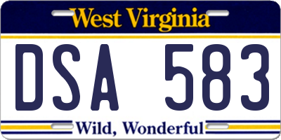 WV license plate DSA583