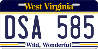 WV license plate DSA585