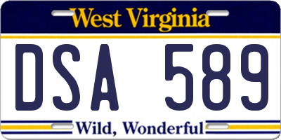WV license plate DSA589