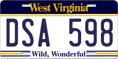 WV license plate DSA598