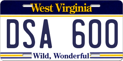 WV license plate DSA600