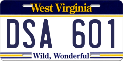 WV license plate DSA601