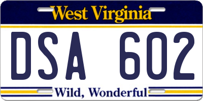 WV license plate DSA602