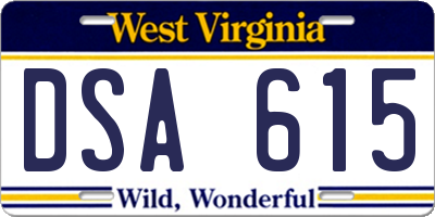 WV license plate DSA615