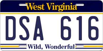 WV license plate DSA616