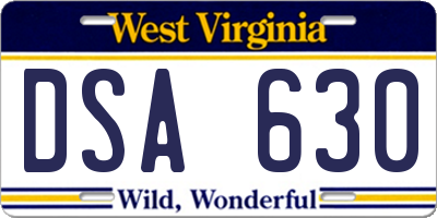 WV license plate DSA630