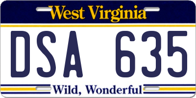WV license plate DSA635