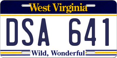 WV license plate DSA641