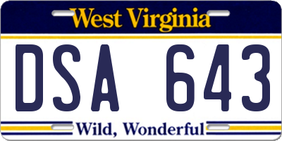 WV license plate DSA643