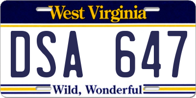 WV license plate DSA647
