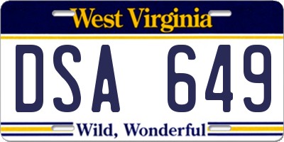 WV license plate DSA649