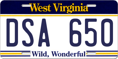WV license plate DSA650