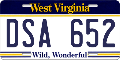 WV license plate DSA652