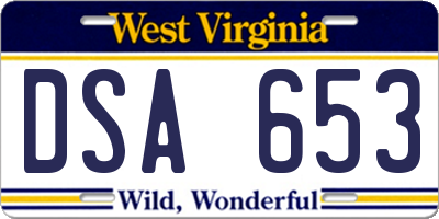 WV license plate DSA653