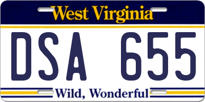 WV license plate DSA655
