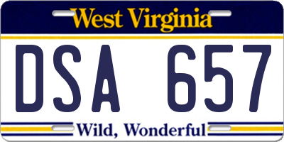 WV license plate DSA657