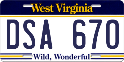 WV license plate DSA670