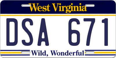 WV license plate DSA671