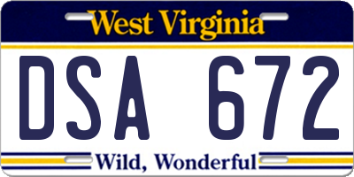 WV license plate DSA672