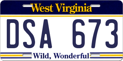 WV license plate DSA673
