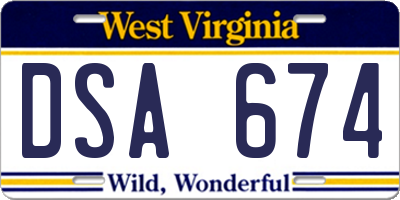 WV license plate DSA674
