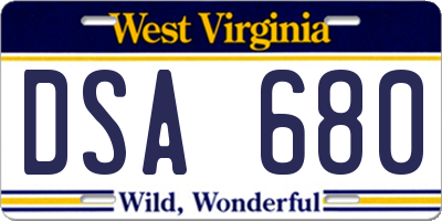 WV license plate DSA680