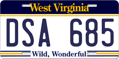 WV license plate DSA685