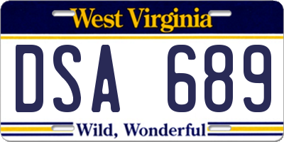 WV license plate DSA689