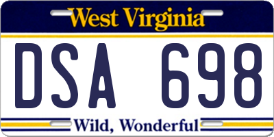 WV license plate DSA698