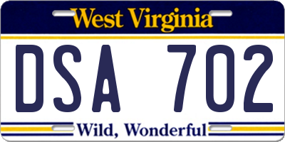 WV license plate DSA702