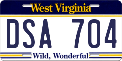WV license plate DSA704
