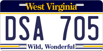 WV license plate DSA705