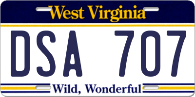 WV license plate DSA707