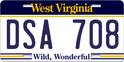 WV license plate DSA708