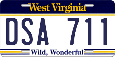 WV license plate DSA711
