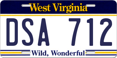 WV license plate DSA712