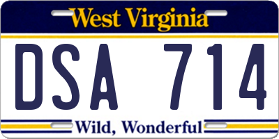 WV license plate DSA714