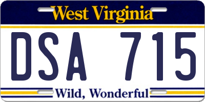 WV license plate DSA715