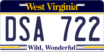 WV license plate DSA722