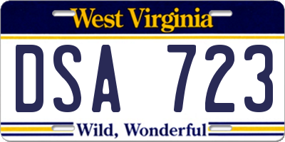 WV license plate DSA723