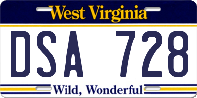WV license plate DSA728