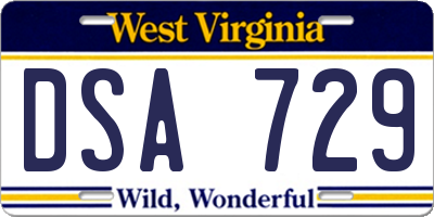 WV license plate DSA729