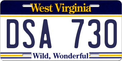 WV license plate DSA730