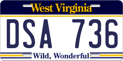 WV license plate DSA736