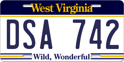 WV license plate DSA742
