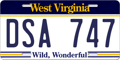 WV license plate DSA747