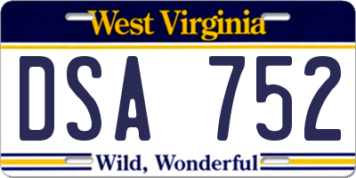 WV license plate DSA752