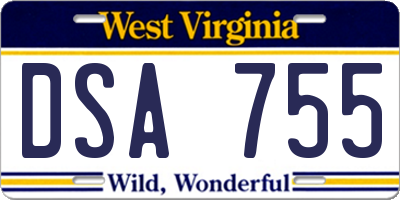 WV license plate DSA755