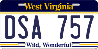 WV license plate DSA757